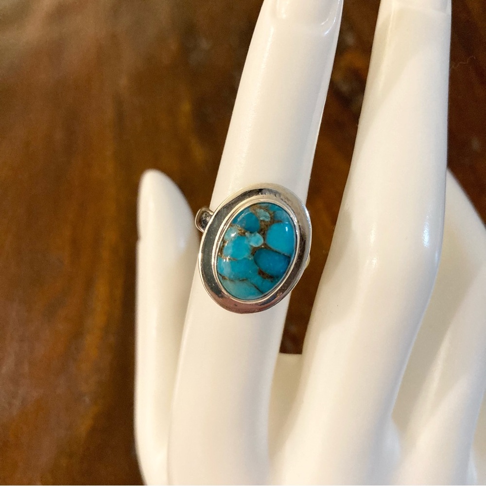 Turquoise Sterling Silver Ring Authentic Gemstone… - image 1